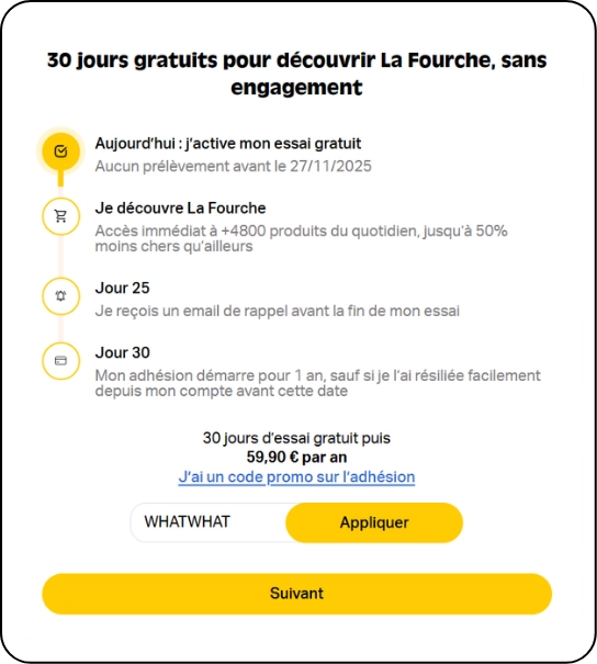 utilisation-code-promo-adhesion-la-fourche